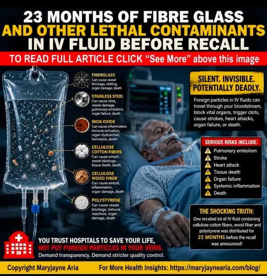 23 MONTHS OF FIBRE GLASS AND OTHER LETHAL CONTAMINANTS IN IV FLUID BEFORE RECALL
